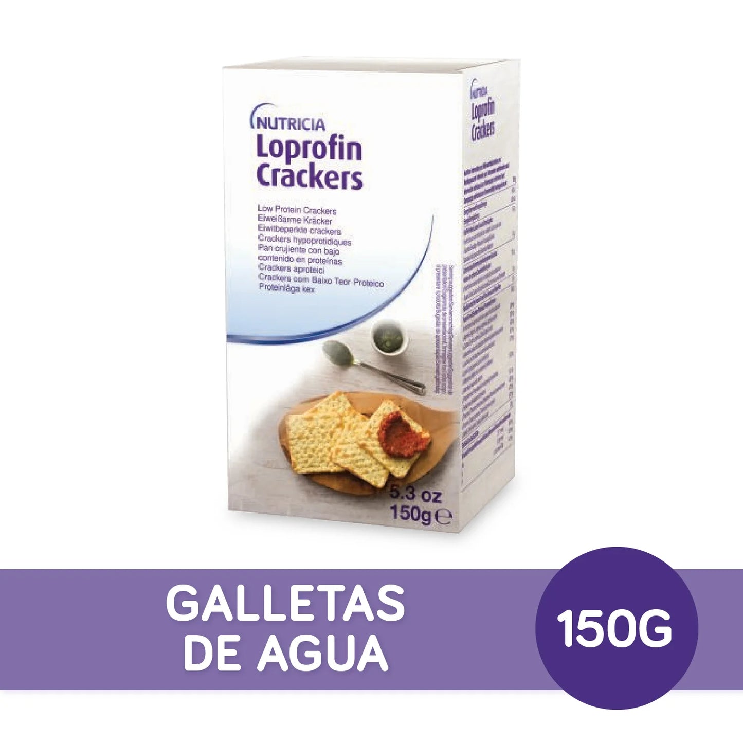 Loprofin Galletitas de Agua. Loprofin Crackers. Producto a base de almidón de maíz para dietas especiales.