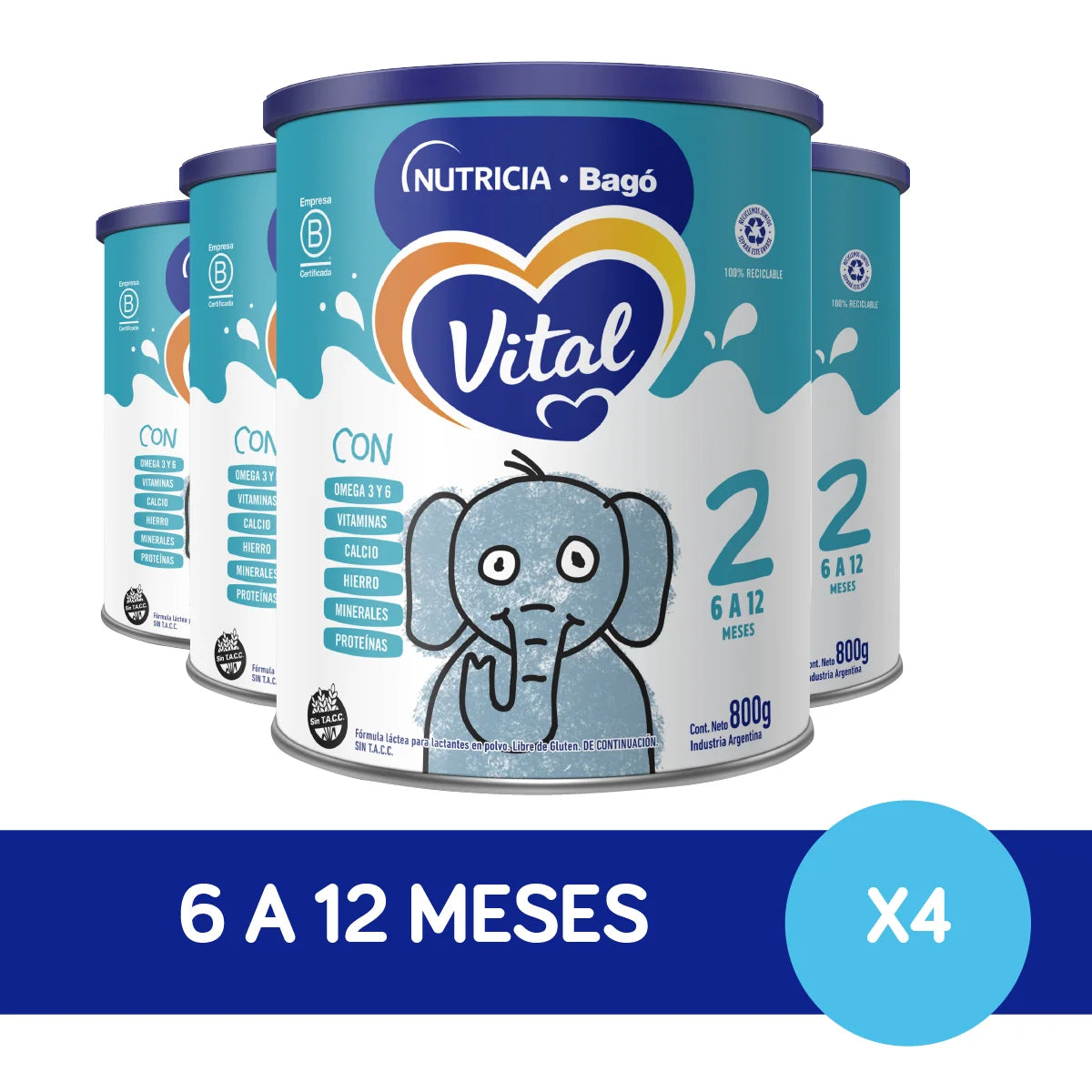 Vital etapa 2, 4 latas de 800 gramos cada una