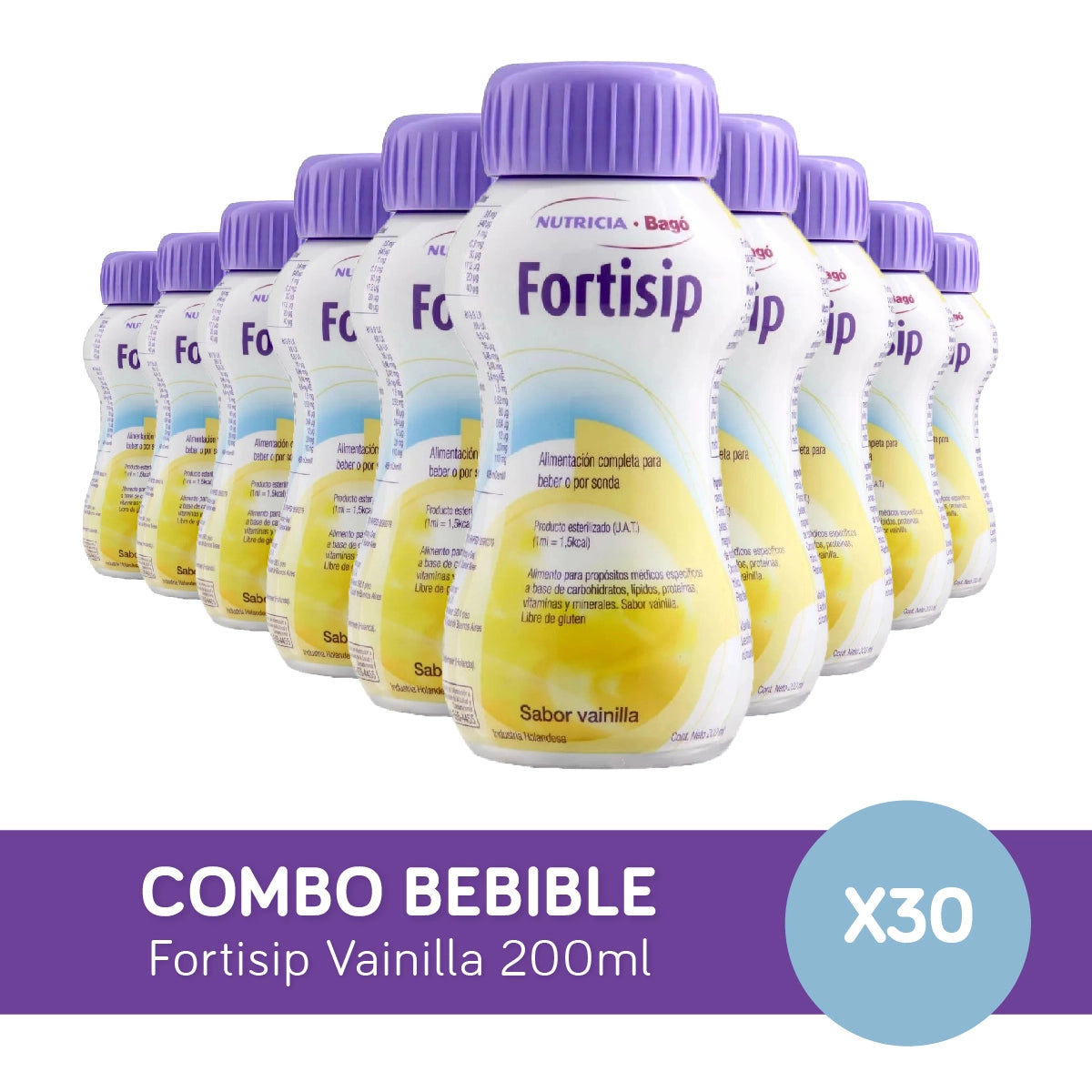 Fortisip liquido vainilla es un suplemento nutricional oral de alta densidad energética, listo para beber, nutricionalmente completo